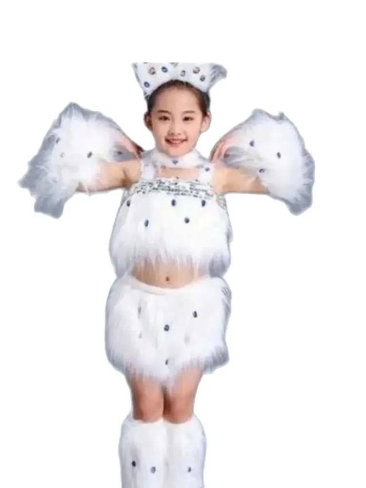 1set/lot children cat cosplay costumes girl white animal cat performance costumes