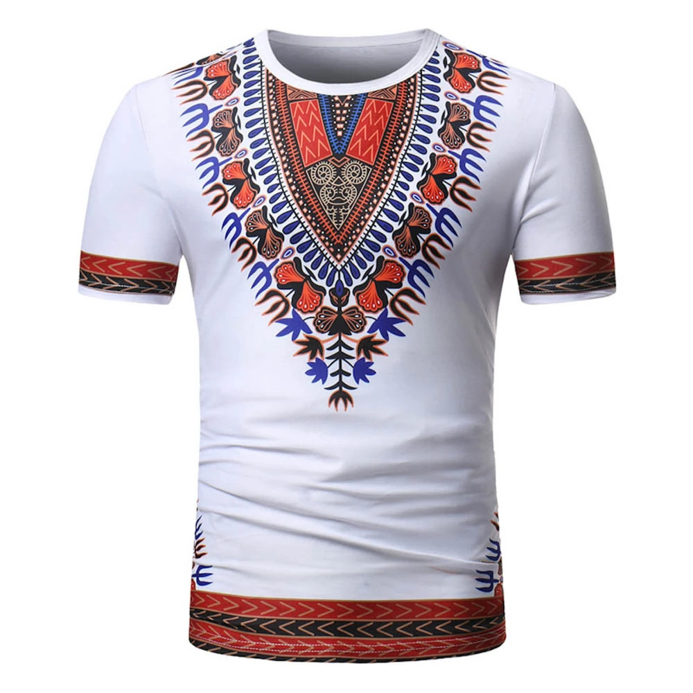 African Dashiji Printed Men's T-shirt, 3D Casual Short-sleeved Shirt, National Clothing, Breathable Shirt in 2023 Summer