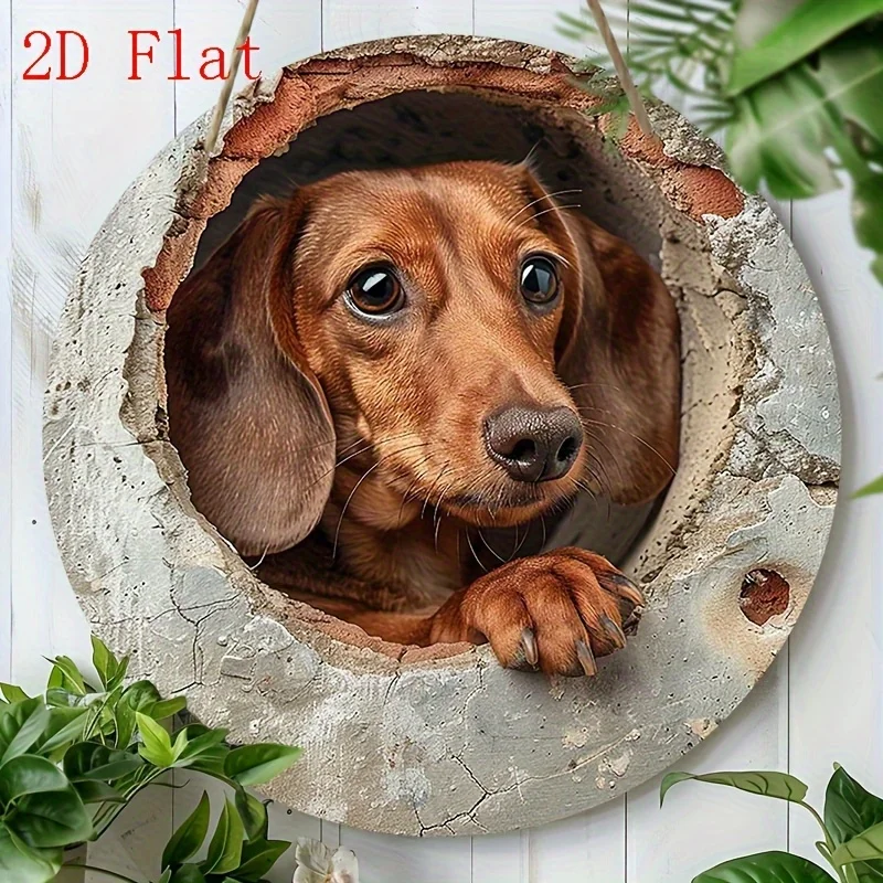 2D Flat, Rustic Farmhouse Style Dachshund Wooden Wall Art - 