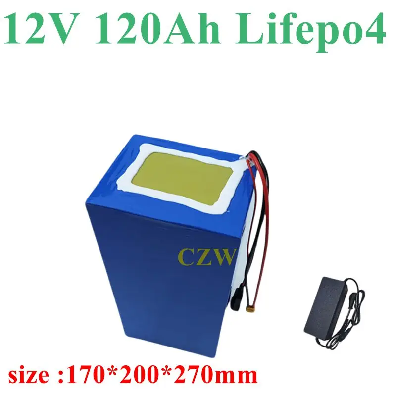 

CZWcustomize Lifepo4 12 В 120 Ач литиевая батарея BMS 4S 12,8 В для инвертора сельскохозяйственный вилочный погрузчик гольф-кар EV свет + зарядное устройство 10 А