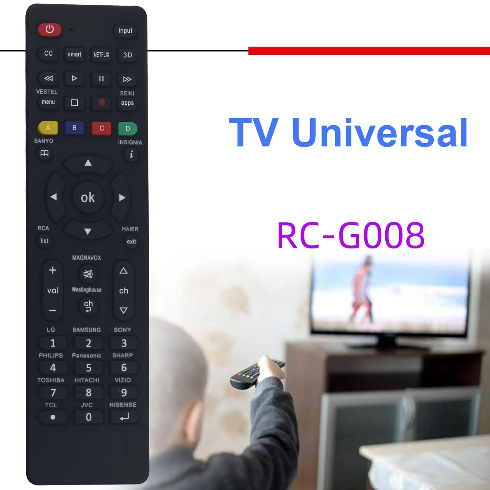 Universal Remote Control RC-G008 Replacing the TV Remote for MAGNAVOX WESTINGHOUSE LCD TV Smart Remote