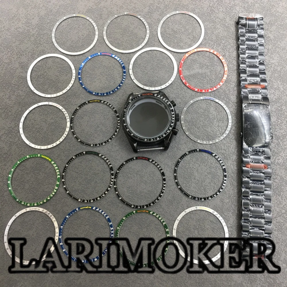 

LARIMOKER 40MM all-black stainless steelcase sapphire glass with silver black blue green red bezel for VK63 VK64 quartz movement