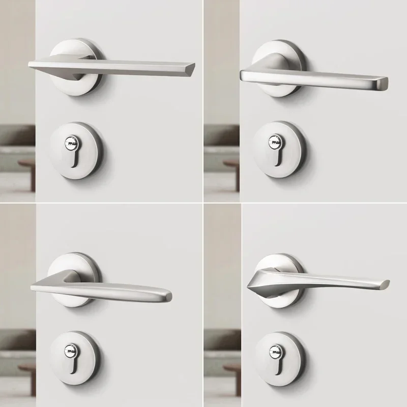 Matte Nickel Brushed Interior Bedroom, Minimalist Room, Wooden Door, Silent Split Door Lock