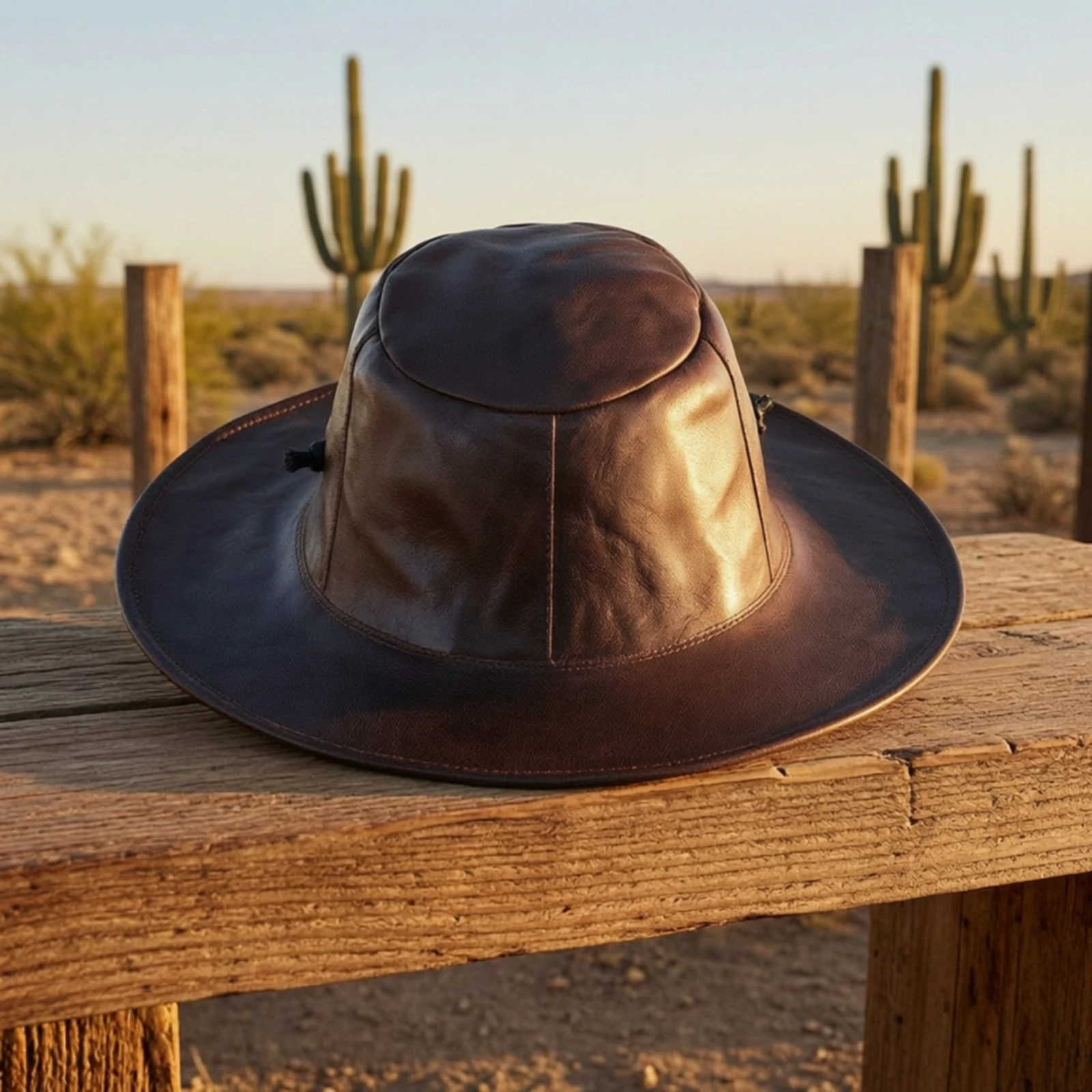 Leather Hat with Side Cords Stitched Cowboy Hat Rugged Long-Lasting for Outdoor, Travel