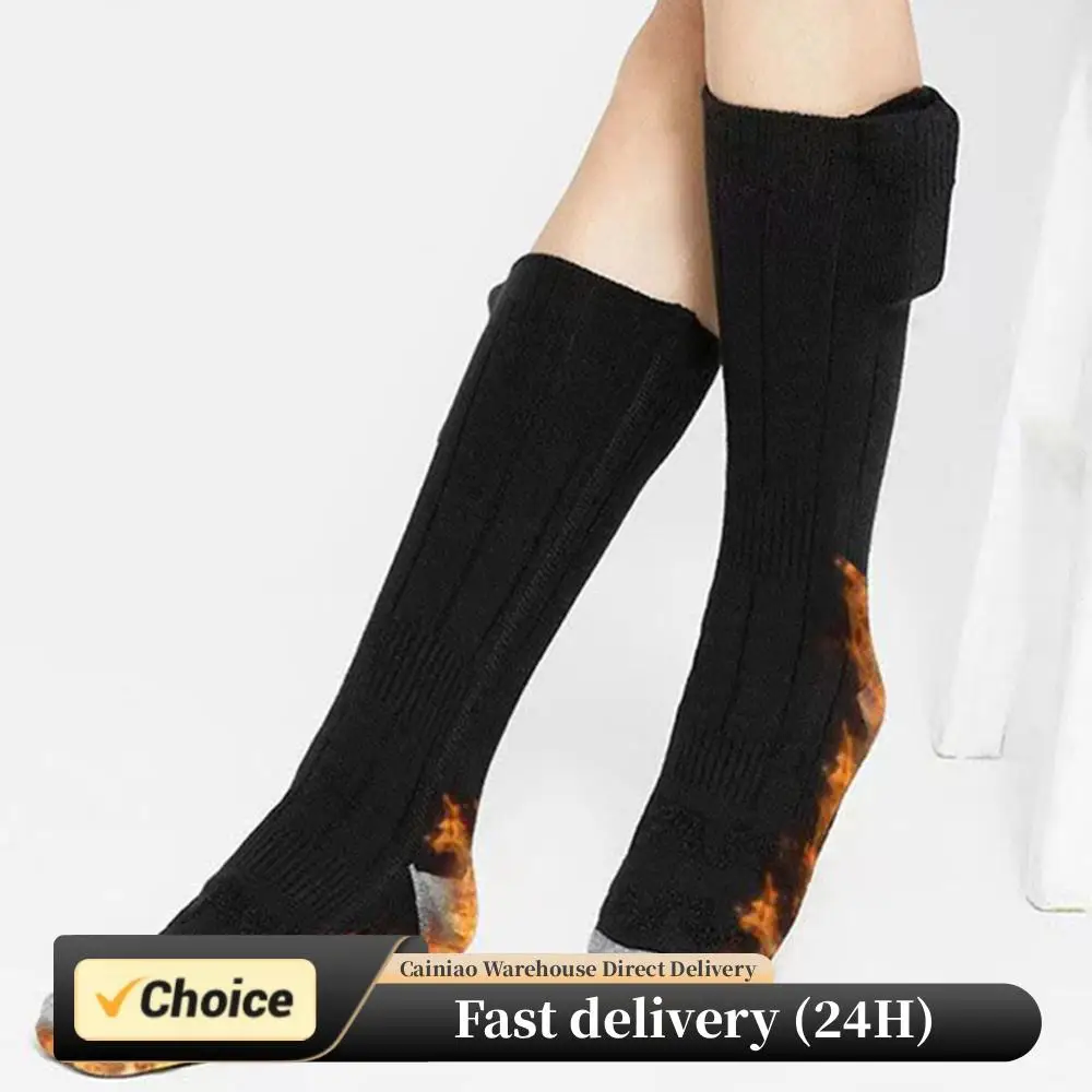 

Knee-High Full-Foot Electric Heating Socks 3-Level Temp Cotton Washable Fast Heating for Winter Skiing/Walking (Without battery)