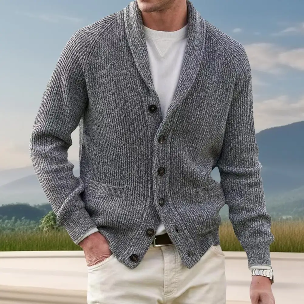 Classic Solid Color Sweater Men Jacket Fall Vintage Button-up Lapel Cardigan Knitted Coat for Mens Winter Warm Slim Sweatercoat