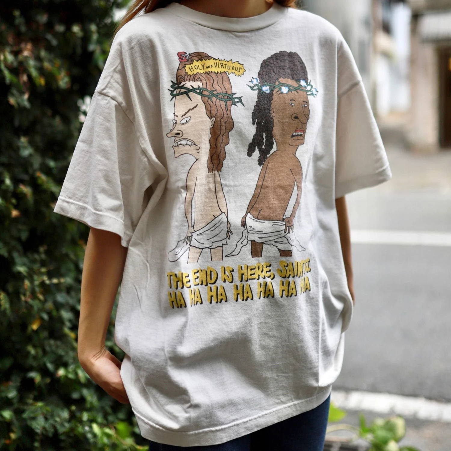 T-shirt surdimensionné pour hommes et femmes, imprimé dessin animé THE END IS HERE Saint