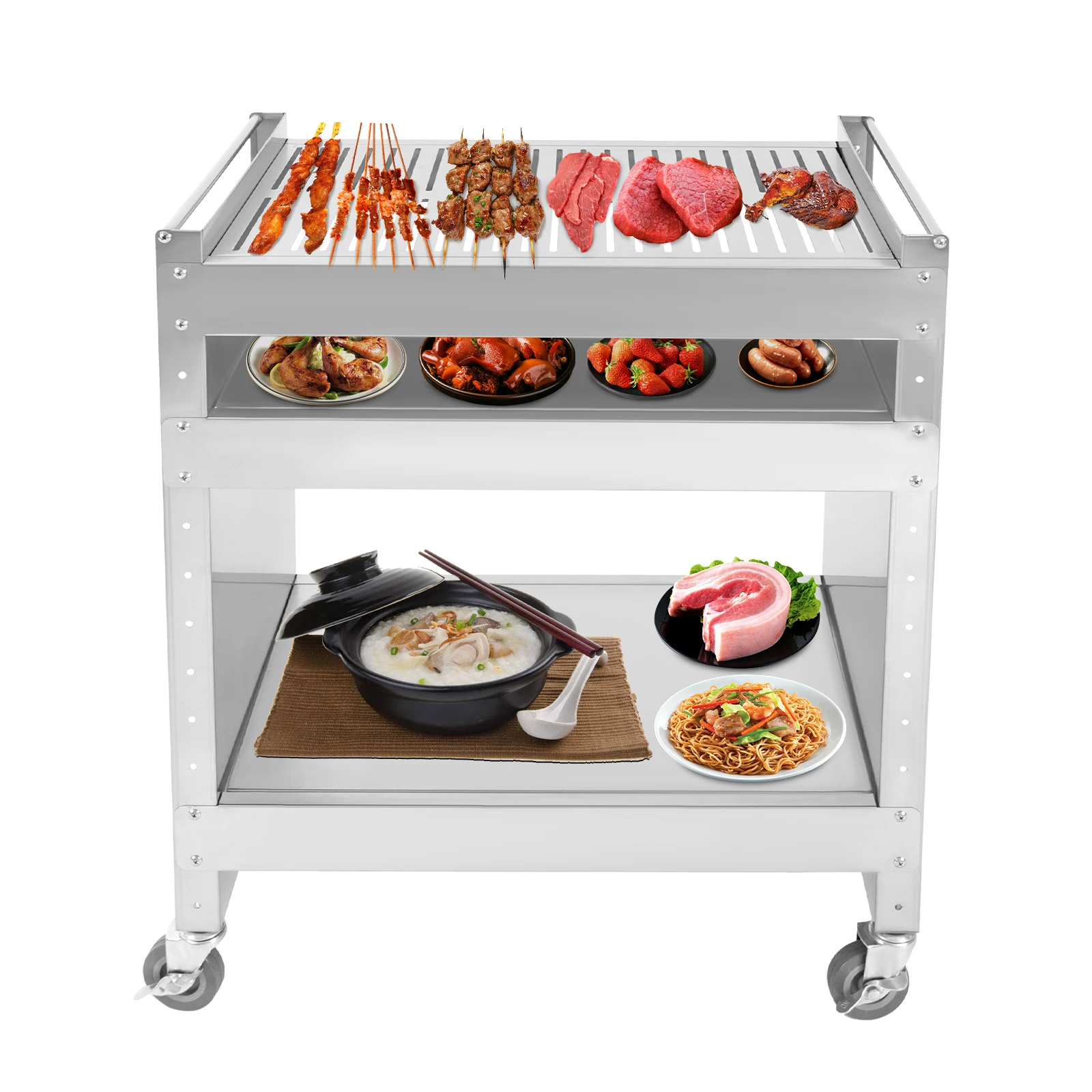 Stainless Steel Grill Cart, Mobile Barbecue Trolley, Picnic Cart For Barbecue 59*40.5*82cm