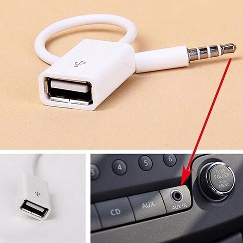 

2pcs White Cars Accessories MP3 Male AUX Audio Plug Jack To USB 2.0 Female Converter Cable Cord
