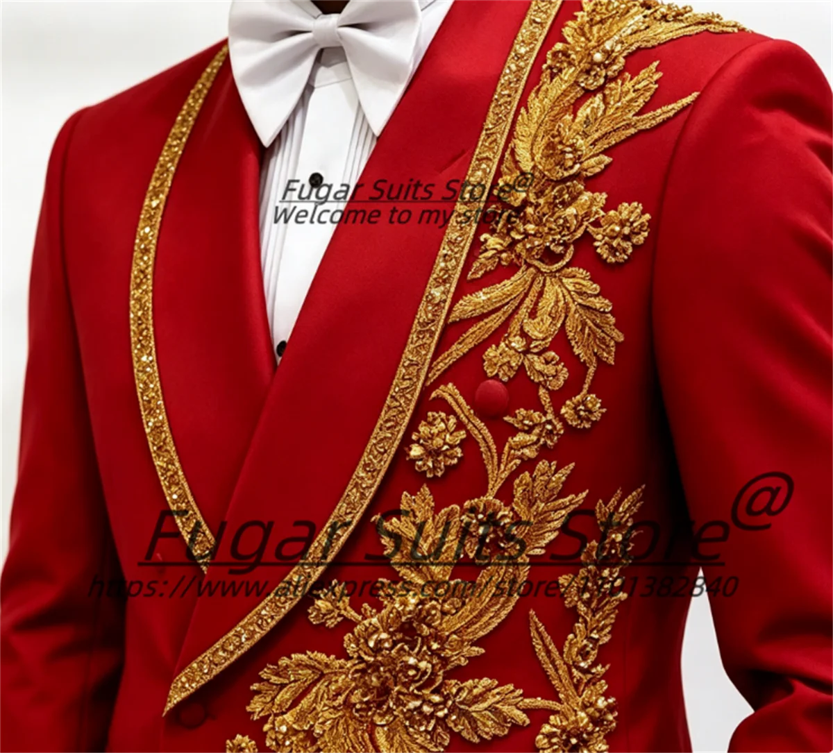 Elegant Gorgeous Rhinestone Embroidery Groom Wedding Tuxedos 2 Pieces Sets Male Party Blazers Slim Fit Shawl Lapel Men Suits view 3