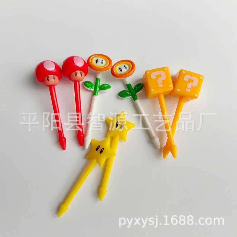 8pcs Super Mario Fruit Fork Food Grade Plastic Mini Toothpick Cake Bento Lunch Accessories Kids Birthday Party Decoration