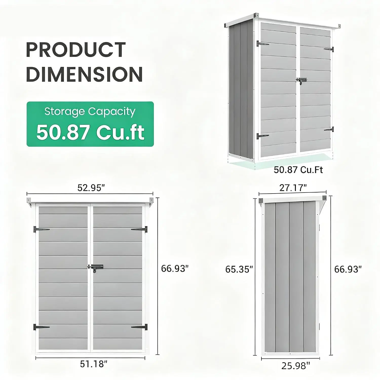 Outdoor Storage Shed 51 Cu.ft Vertical with Shelving Brackets, Customized