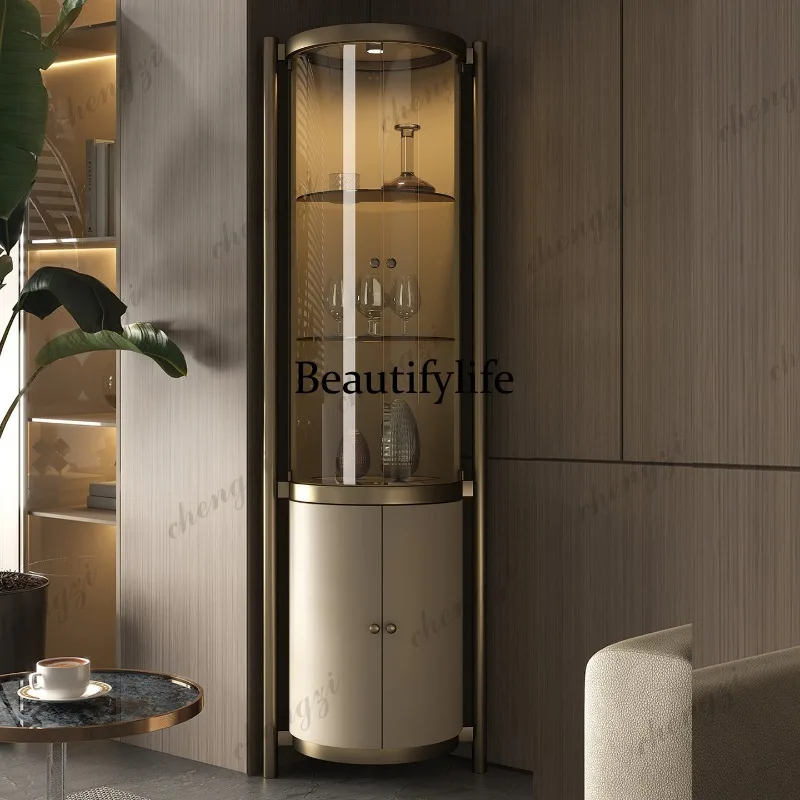 Light luxury wine cabinet Corner  cabinet Living room decorative locker Integrated wall triangle cabinet Solid wood storage