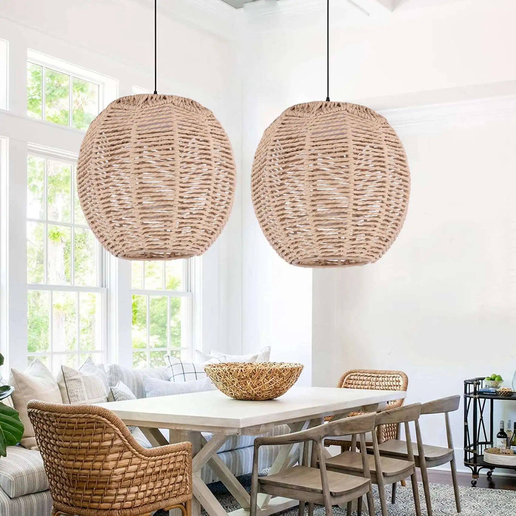 

WFF Home Lighting Rattan Lamp Cover Handmade Woven Chandelier Retro Lampshade Homestay Lampshade Decorative Chandelier