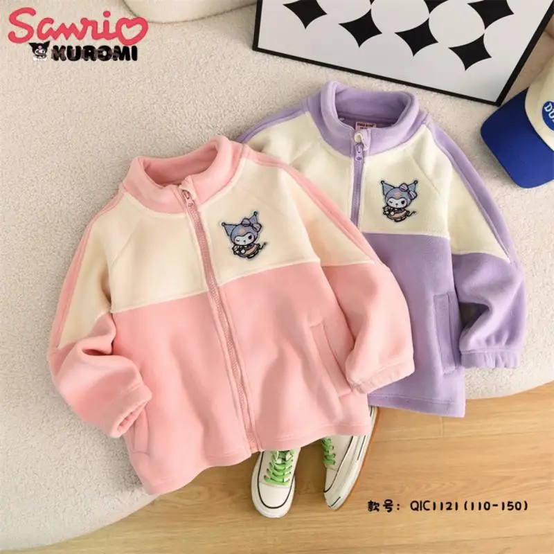 

2023 Sanrio Baseball Suit Children's Kawaii Kuromi New Sweater Student Jacket Autumn Girls' Ollie Fleece Casual Long Sleeve Coat