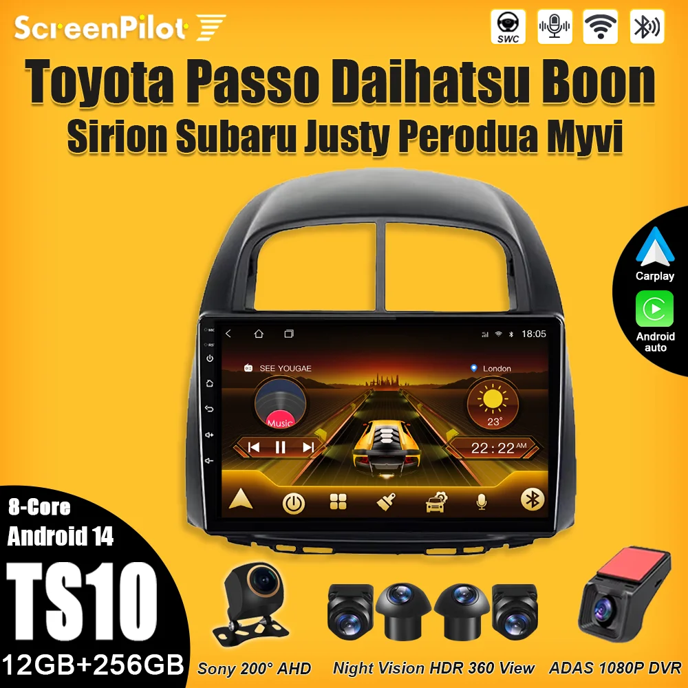 Android 15 для Toyota Passo Daihatsu Boon Sirion Subaru Justy Perodua Myvi Мультимедийный видеоплеер Зеркальная связь Wi-Fi 8-ядерный 5G
