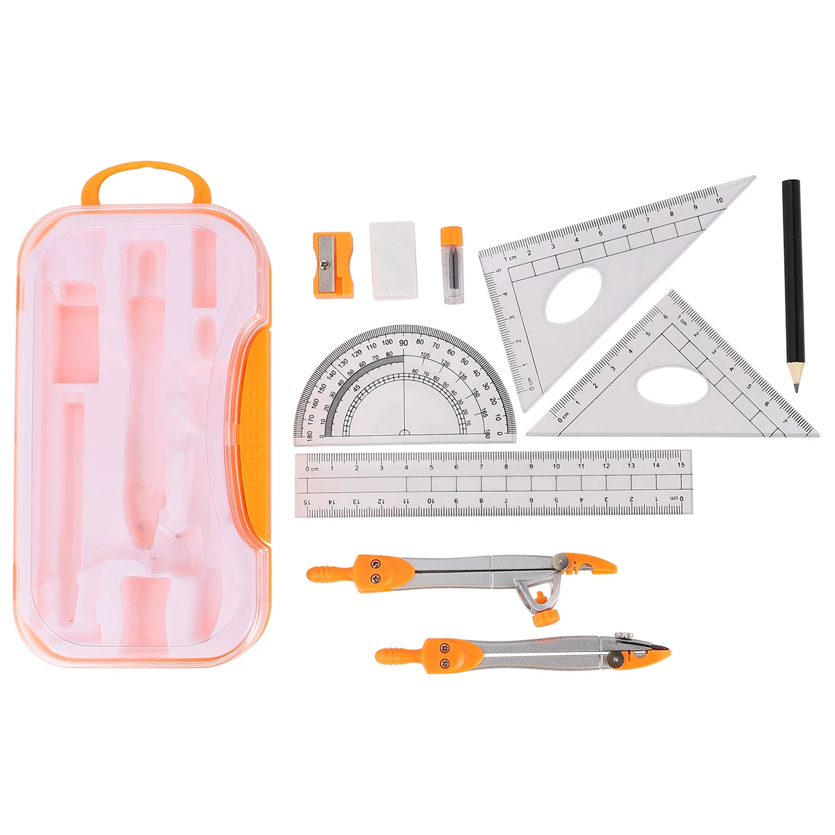 

1 set Compass Metal Drawing Tools Geometry Kit Ruler Protractor Lightweight Storage Case Included School Office Home Use Math