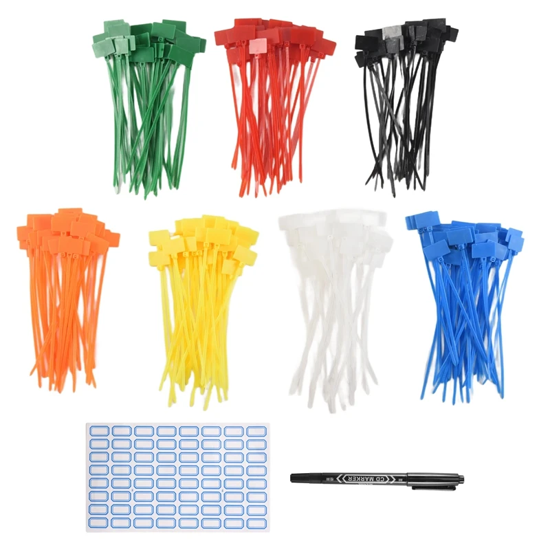 New 250 Pcs 7Colors Nylon Cable Marker Ties Self-Locking Cord Write On Ethernet Wire Zip Mark Tags Nylon Power Marking Label