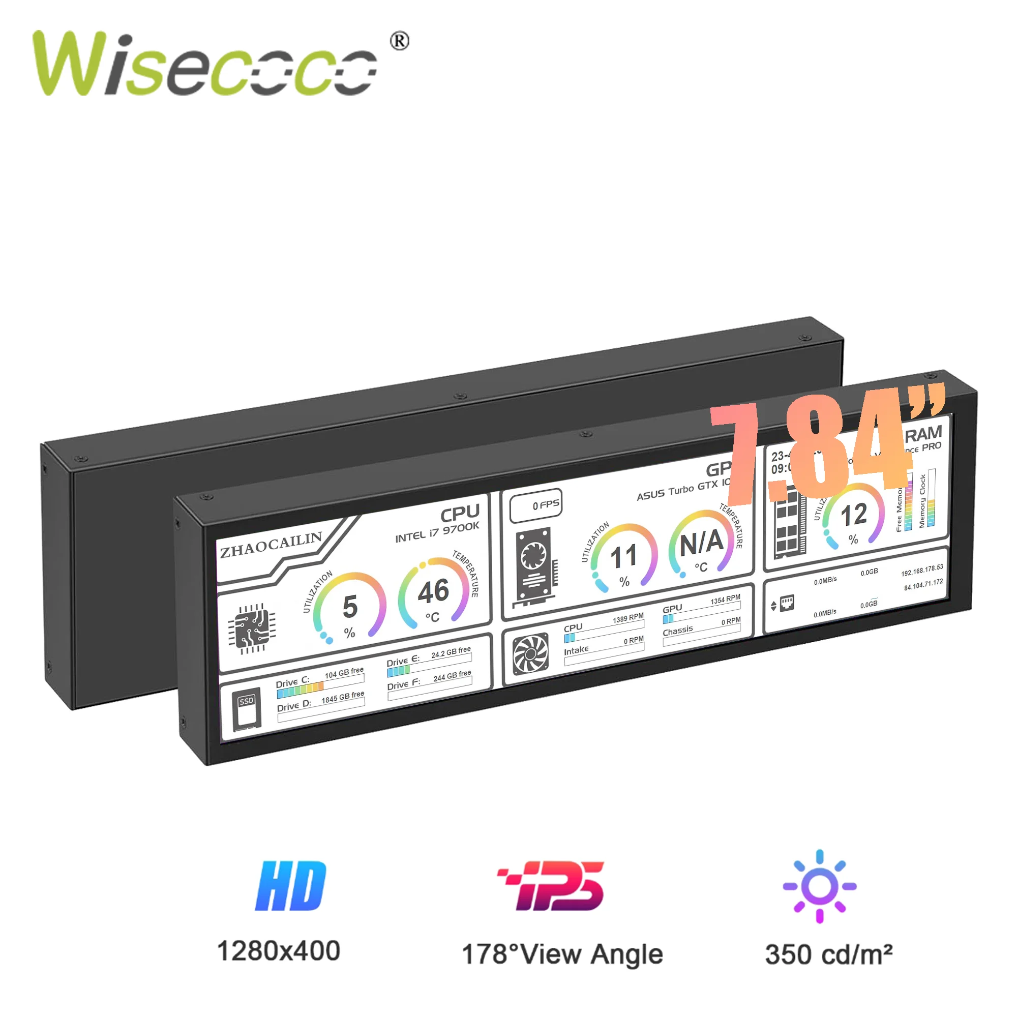 

Wisecoco 7.84 Inch Mini Portable Monitor CPU GPU Monitoring LCD IPS Secondary Screen Display for Laptop PC Raspberry pi 4 Aida64