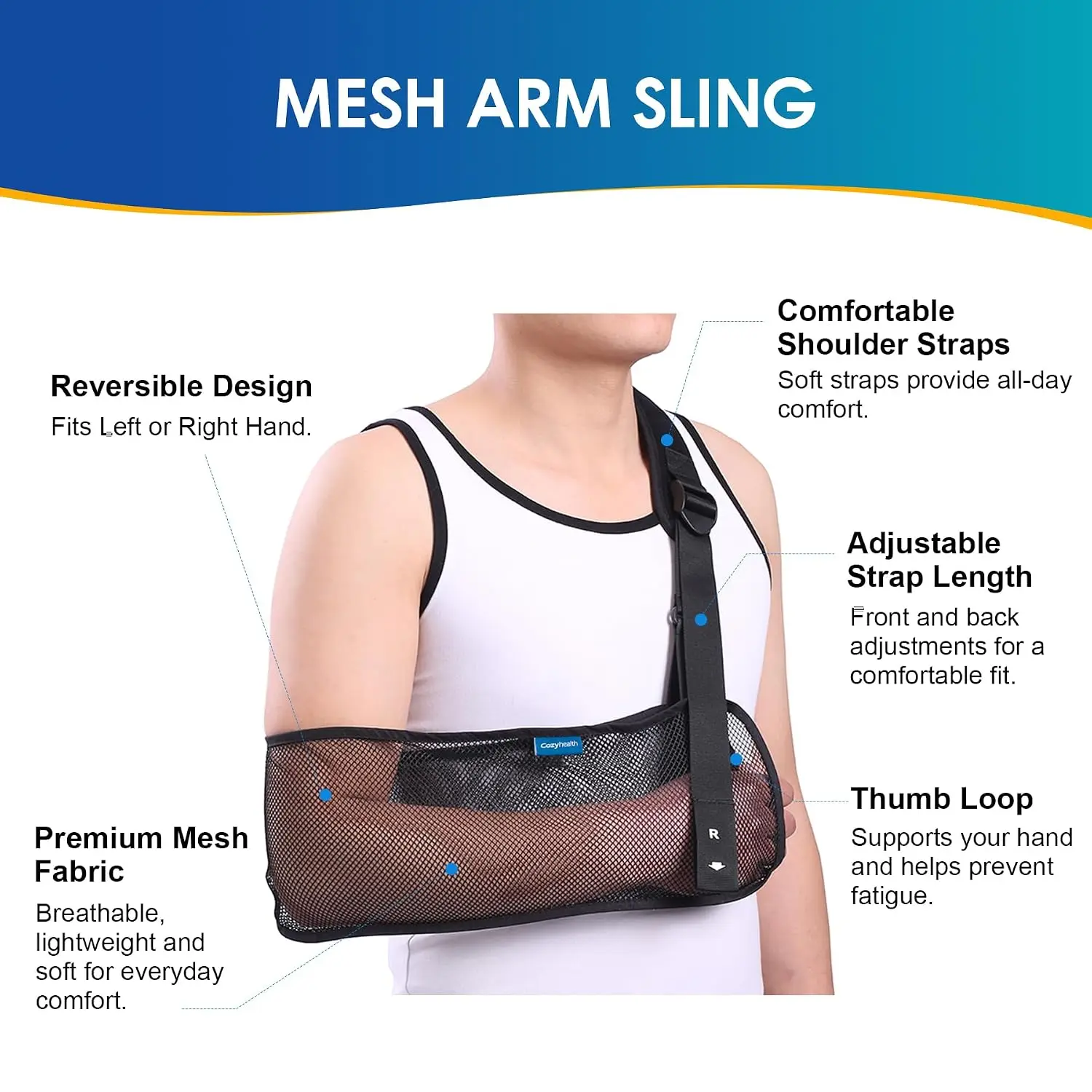 Mesh Arm Shoulder Sling Medical Immobilizer Breathable for Shower Both Arms Rotator Cuff Tear Elbow Wrist Support Unisex Black