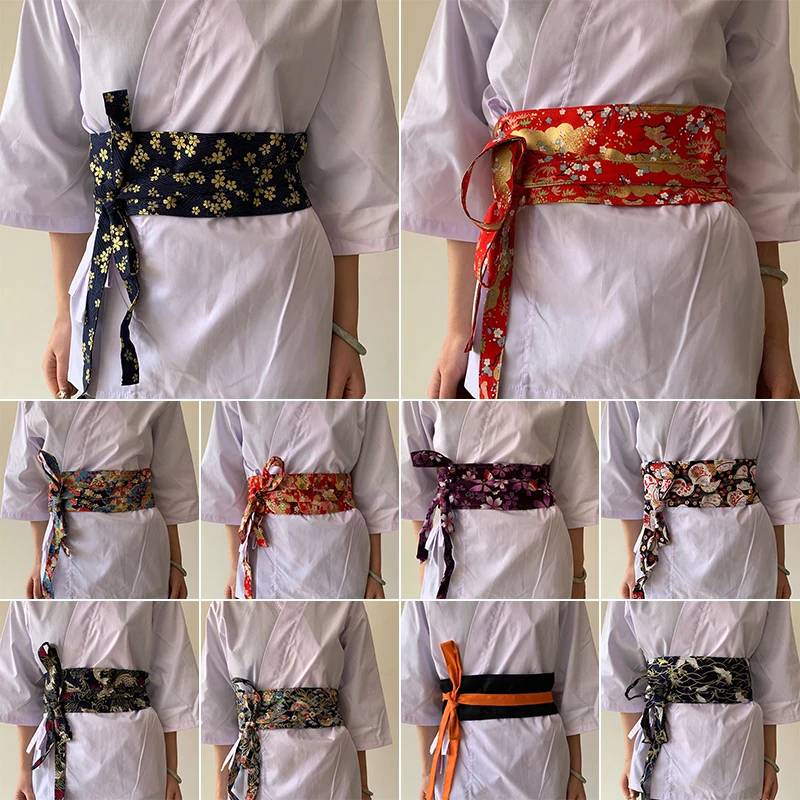 Retro Classic Japanese Style Jacquard Girdle Kimono Obi Waist Accessiries Dress Waistband Sash Sushi Restaurant Waiter Chef Belt