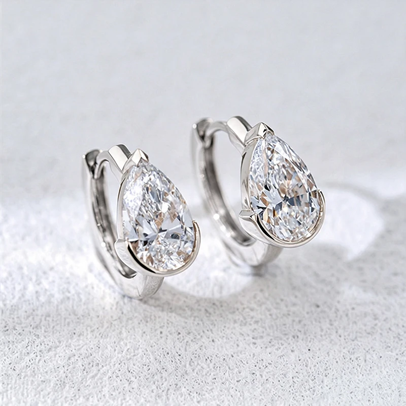 Huitan Pear CZ Hoop Earrings for Women Silver Color/Gold Color Dainty Huggie Earrings Wedding Party Fashion Versatile Jewelry