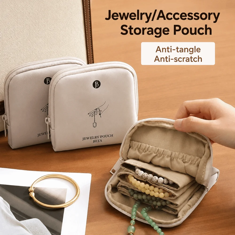 Portable PU Leather Jewelry Bag Multi Layer Solid Color Jewelry Pouch Large Capacity Zipper Storage Bag