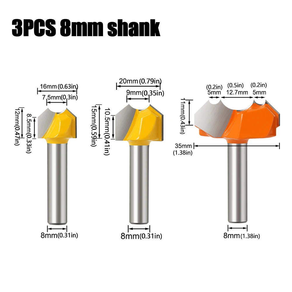 8mm Shank Professional Grade Double Arc Ball Bit Round Over Router Bits Woodworking Engraving Cutter