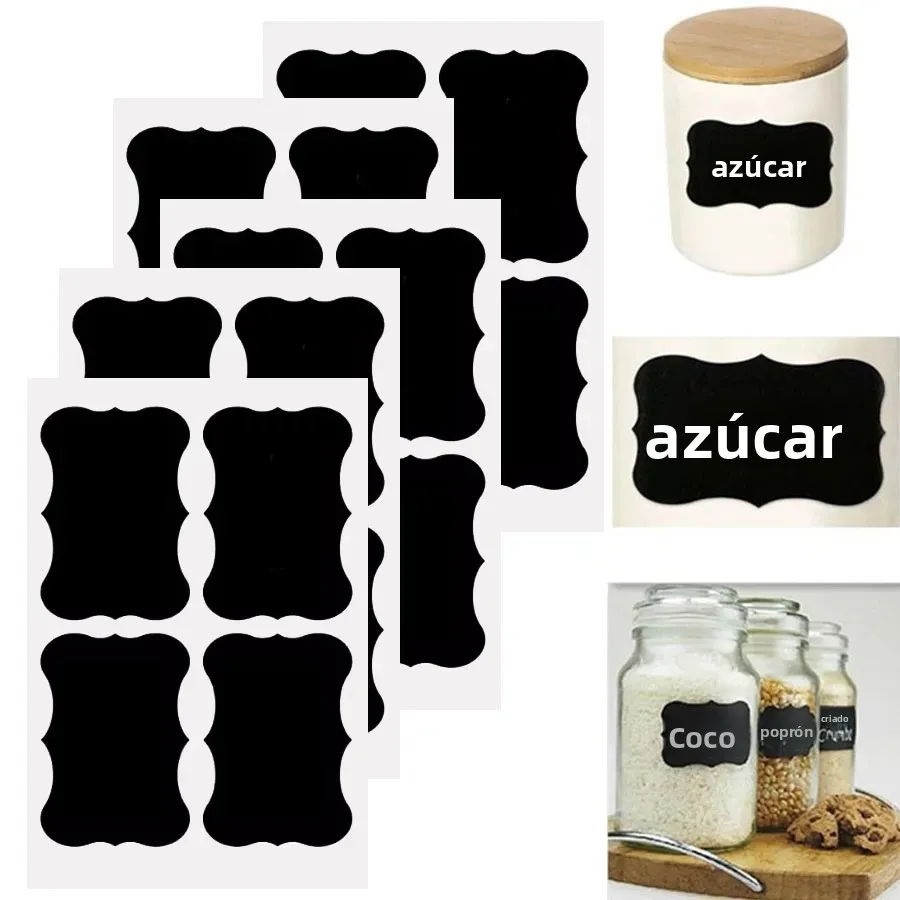4/12/36/48 Uds pegatinas de pizarra impermeables, etiquetas para tarros de especias de cocina etiquetas para botellas de despensa, etiquetas organizadoras de contenedores para el hogar