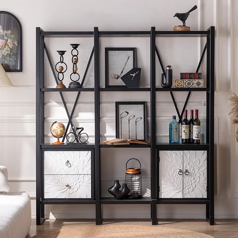 Industrial style medieval household floor-to-ceiling combination bookshelf Bogu shelf against the wall Hotel multi-layer shelf