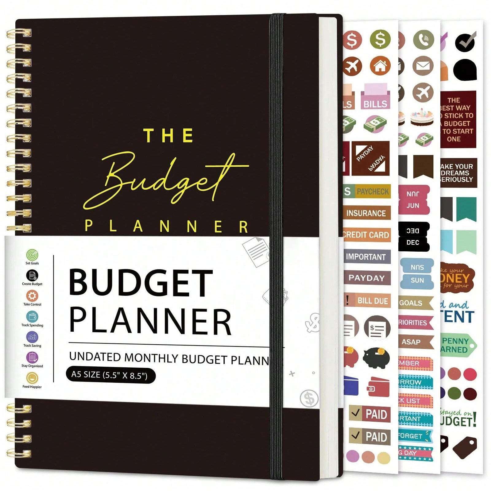 A5 Budget Planner Book with 3 Sheets Stickers, Undated Monthly Finance Organizer, Budget Journal for Money Management, Cash Flow view 6