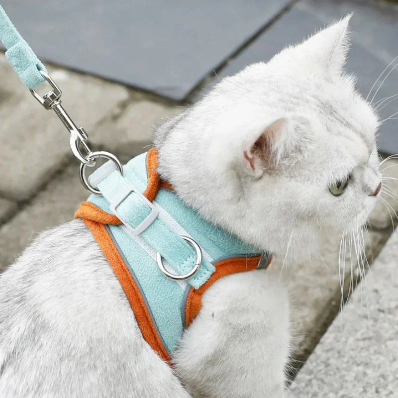 Suede Pet Reflective Dog Harness Dog Training Leashes Walking Pet Leash Long Lanyard Traction Rope Cat Chest Strap Vest Leash