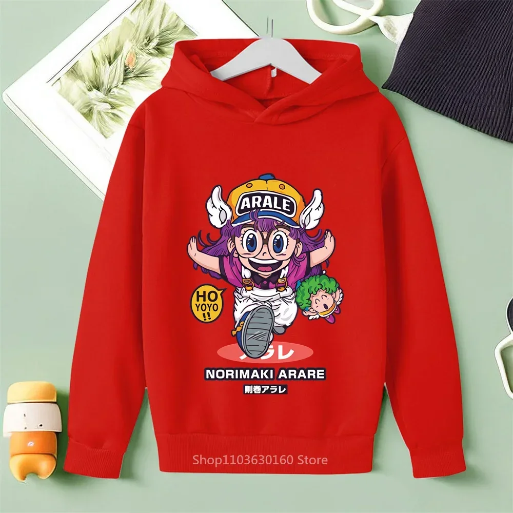 Embrace the New Hoodie Craze with Cute Arale Cartoon Print, a Unisex Cotton Casual Apparel Perfect for Kids\' Outdoor Play