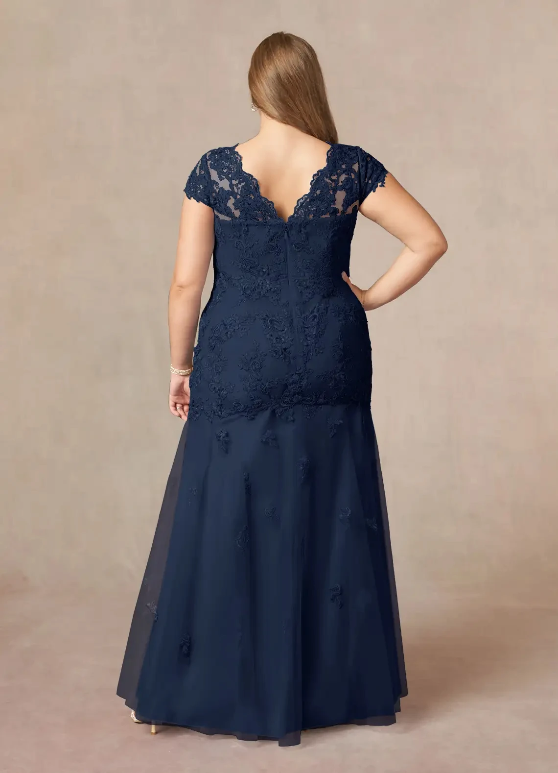 Lorencia Long Navy Blue Mother Of The Bride Dress Plus Size Chiffon Beaded Applique Groom Mothers Gown Wedding Party Dress YMD28