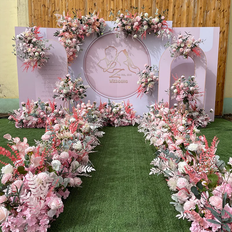 

Pink Wedding Flower Arrangement Wedding Silk Stage Welcome Area Decorative Floor Point Road Leading Ball Corner Combination