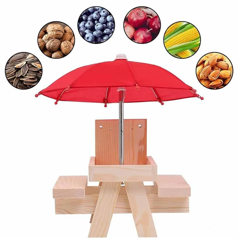 Squirrel Feeder Picnic Table With Umbrella,Wooden Squirrel Feeders For Outside,Cute Chipmunk Feeder+Solid Structure Durable