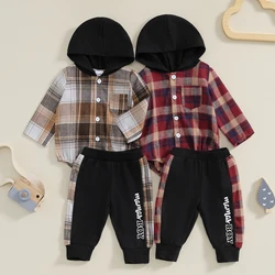 Baby Clothing Boy Plaid Button Long Sleeve Hoodie Romper Mama Boy Pants Infant Fall Winter Outfits Newborn Clothes