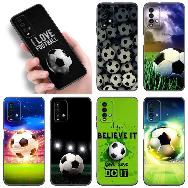 Fire Football Soccer Black Silicone Phone Case For Xiaomi Redmi 10 Prime A1 A2 Plus 9 9A 9C 9T 10A 10C 12 12C 13C