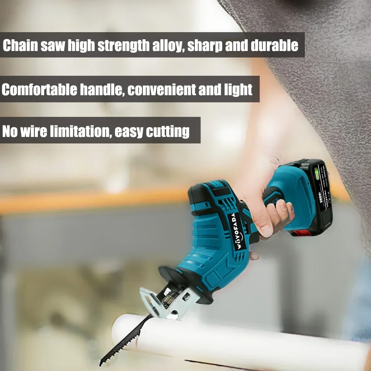 Cordless Reciprocating Saw 18V Adjustable Speed Chainsaw Wood Metal PVC Pipe Cutting Reciprocating Saw Power Tool By WOYOFADA