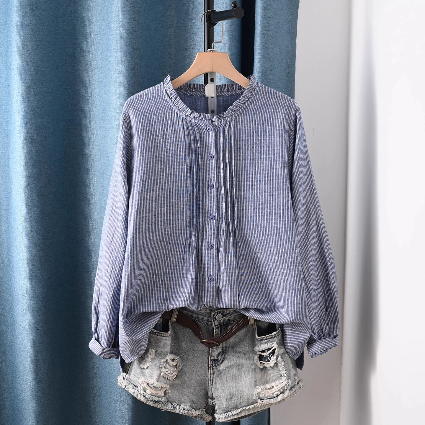 

Осенняя одежда Enianechu, хлопковая пряжа в японском стиле, синие, черные рубашки в клетку и блузки, винтажные плиссированные женские рубашки в клетку