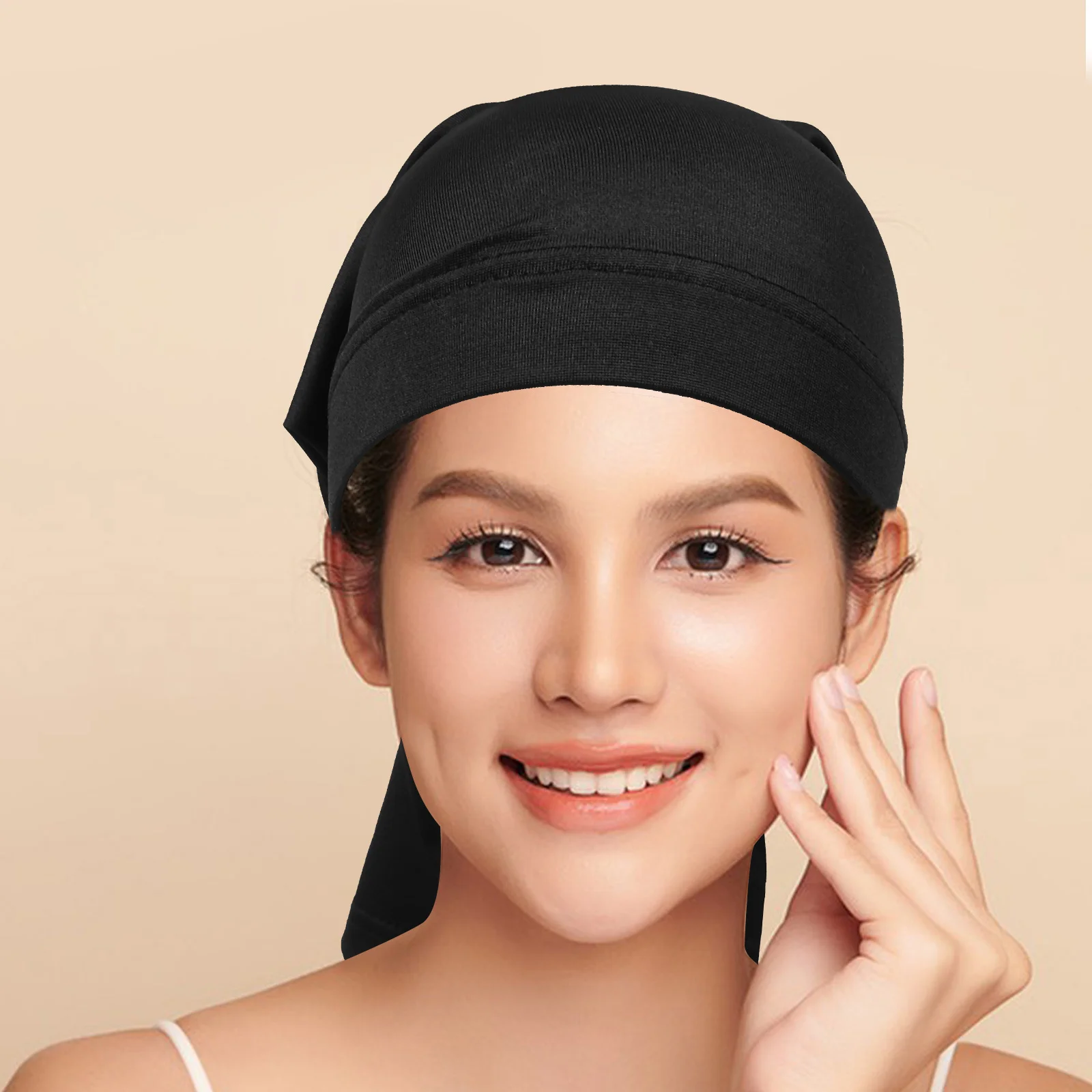 

2Pcs Long Sleep Hat Breathable Fabric Night Hair Wrap for Women Men Dread Caps Soft Elastic Band Stylish Solid Black Gray
