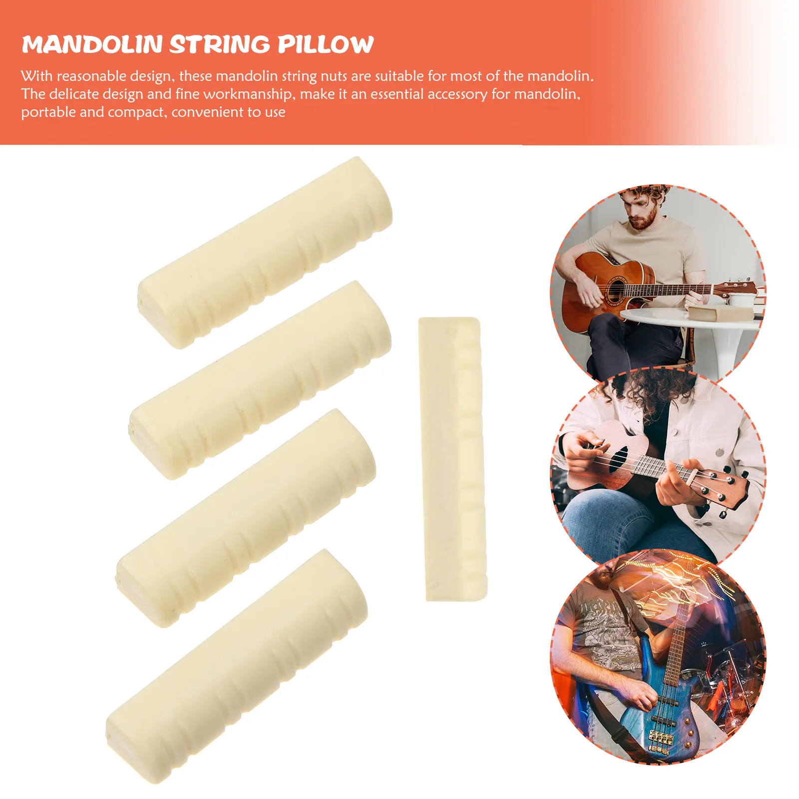 

5 Pcs Mandolin Accessories Nut Part Hand Held Musical Instrument Pre-slotted Beige Bone