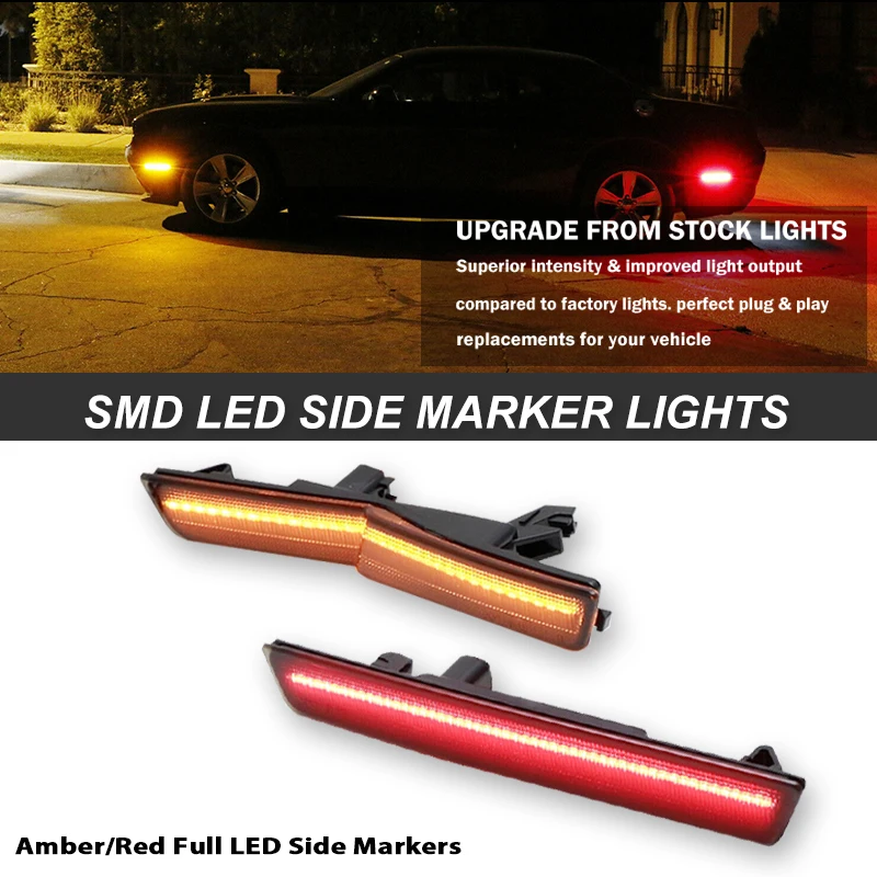 CarFront ، الأحمر الخلفي LED مجموعة مصابيح العلامات الجانبية ل 2015-2023 دودج تشالينجر SRT Hellcat Widebody ، بدوره إشارة أضواء وقوف السيارات