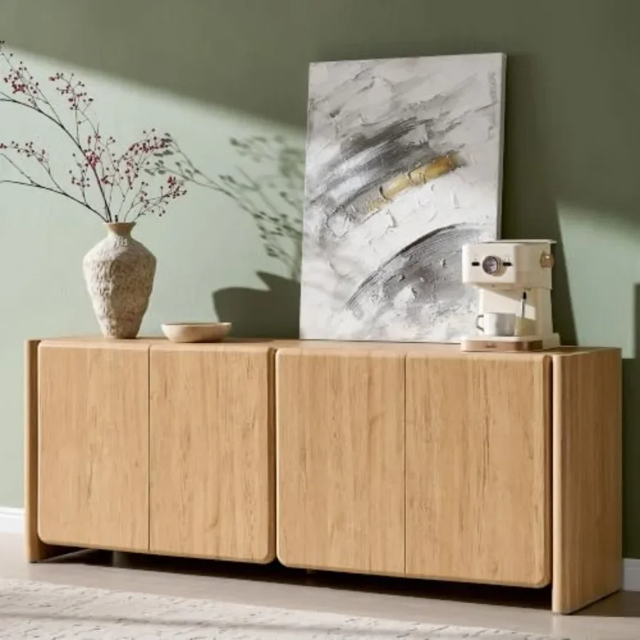 66 Modern Buffet Cabinet w/Storage for Dining Room, Wood Finish, Natural Oak Color, Spacious Organized Storage