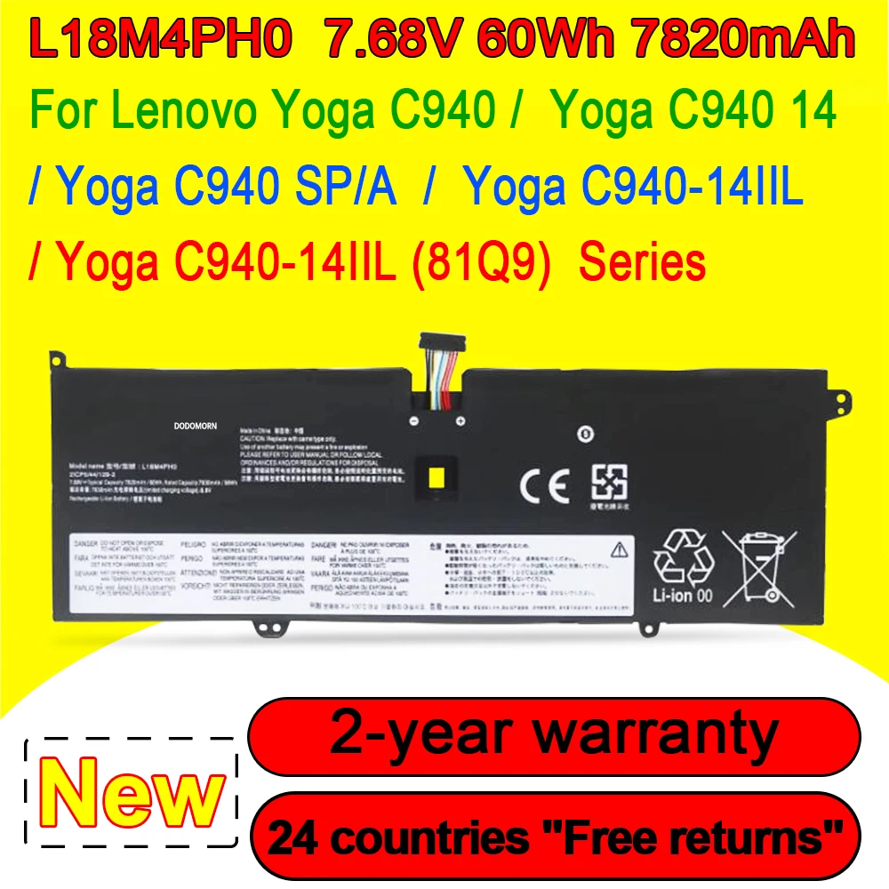 

New L18M4PH0 Laptop Battery For Lenovo Yoga C940 14/C940-14IIL/C940 2-in-1 14 inch/C940-14IIL(81Q9),L18C4PH0 5B10T11585 60Wh