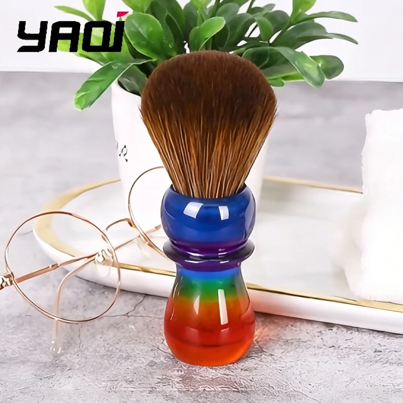 NEW 2026 YAQI 26mm Rainbow Brown Synthetic Hair Mens Shaving Brushes Travel Case Comfortable Shaving