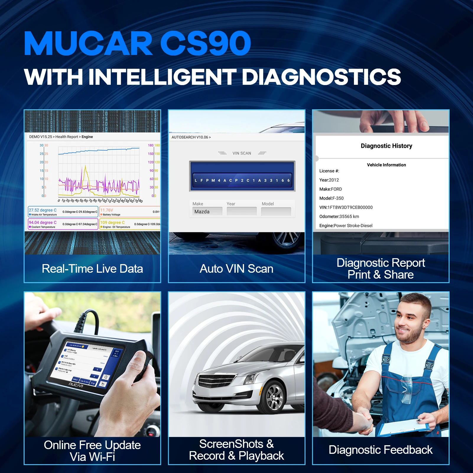 MUCAR CS90 BT200 Professional OBD2 auto Scanner 28 Reset Code Reader engine system Car Diagnostic Tools Lifetime Free update