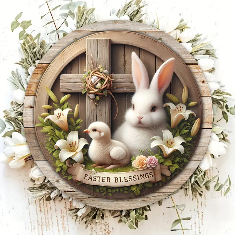 1pc 2D Rustic Easter Wooden Sign Bunny Rabbit Wood Welcome Sign for Easter Spring Holiday Front Door Home Wall Hanging Decor