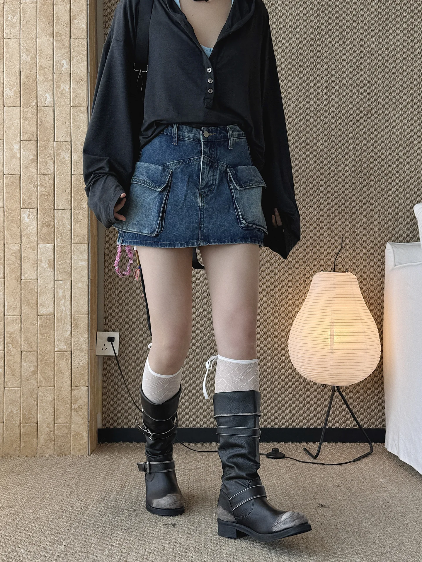 

Spring/Summer New American Retro Spicy Girl Style Large Pocket Splicing Cowboy Shorts Skirt