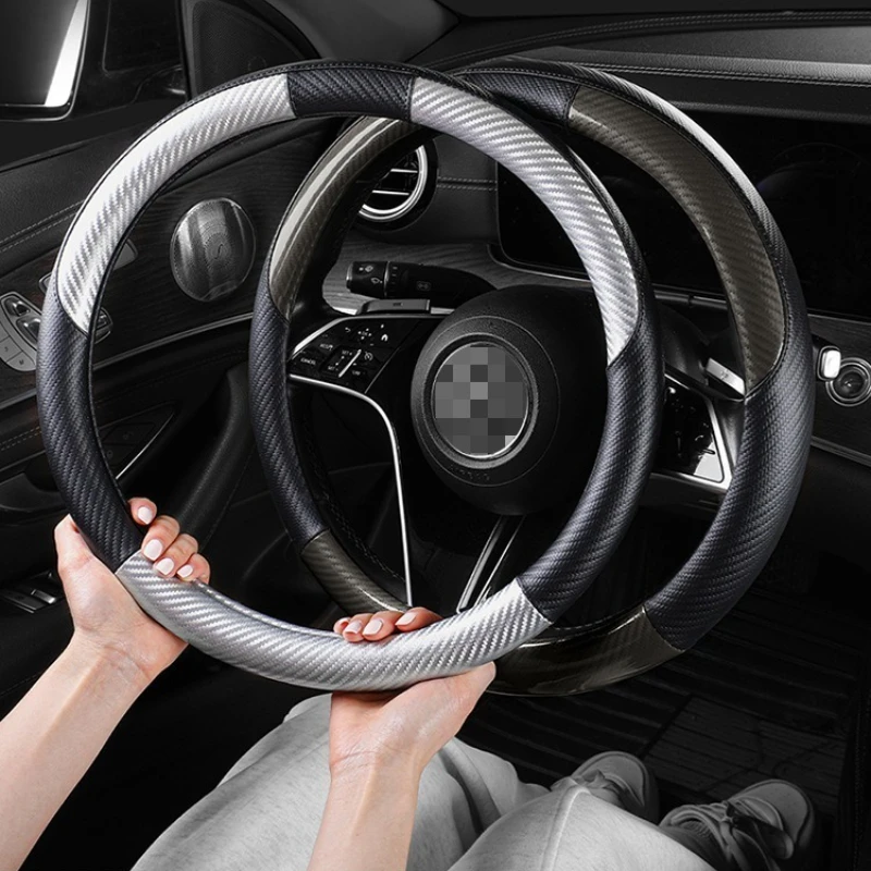 Carbon Fiber Leather Car Steering Wheel Cover Universal Non-slip Steering Covers Car Accessories O/D Type Steering Wheel Covers